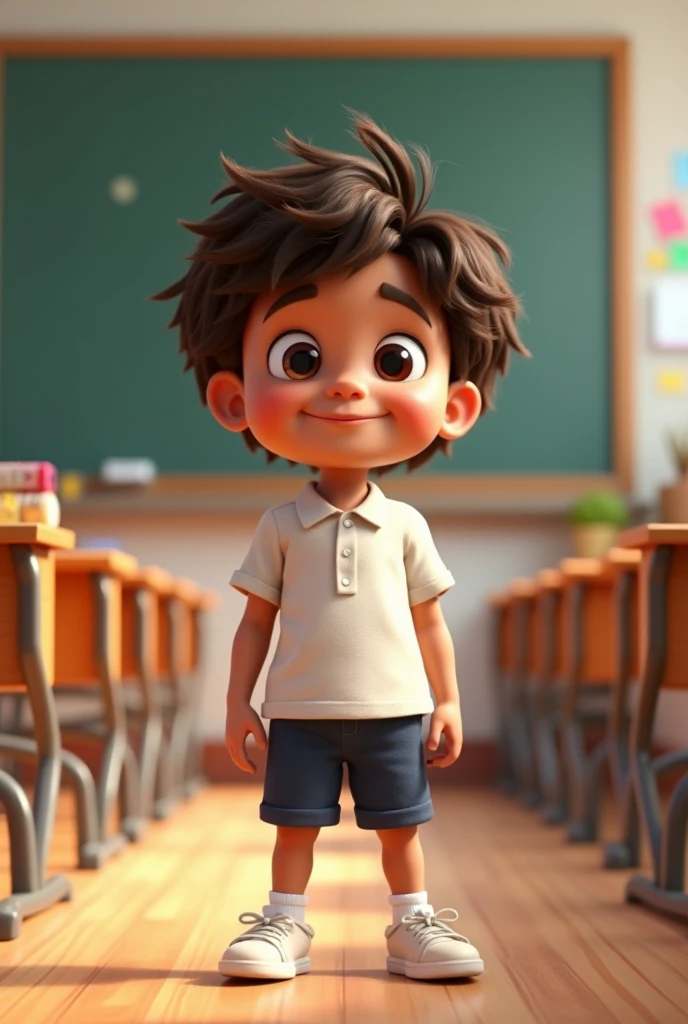 Sonu boy in classroom. 3d cartoon type realistic ai image 