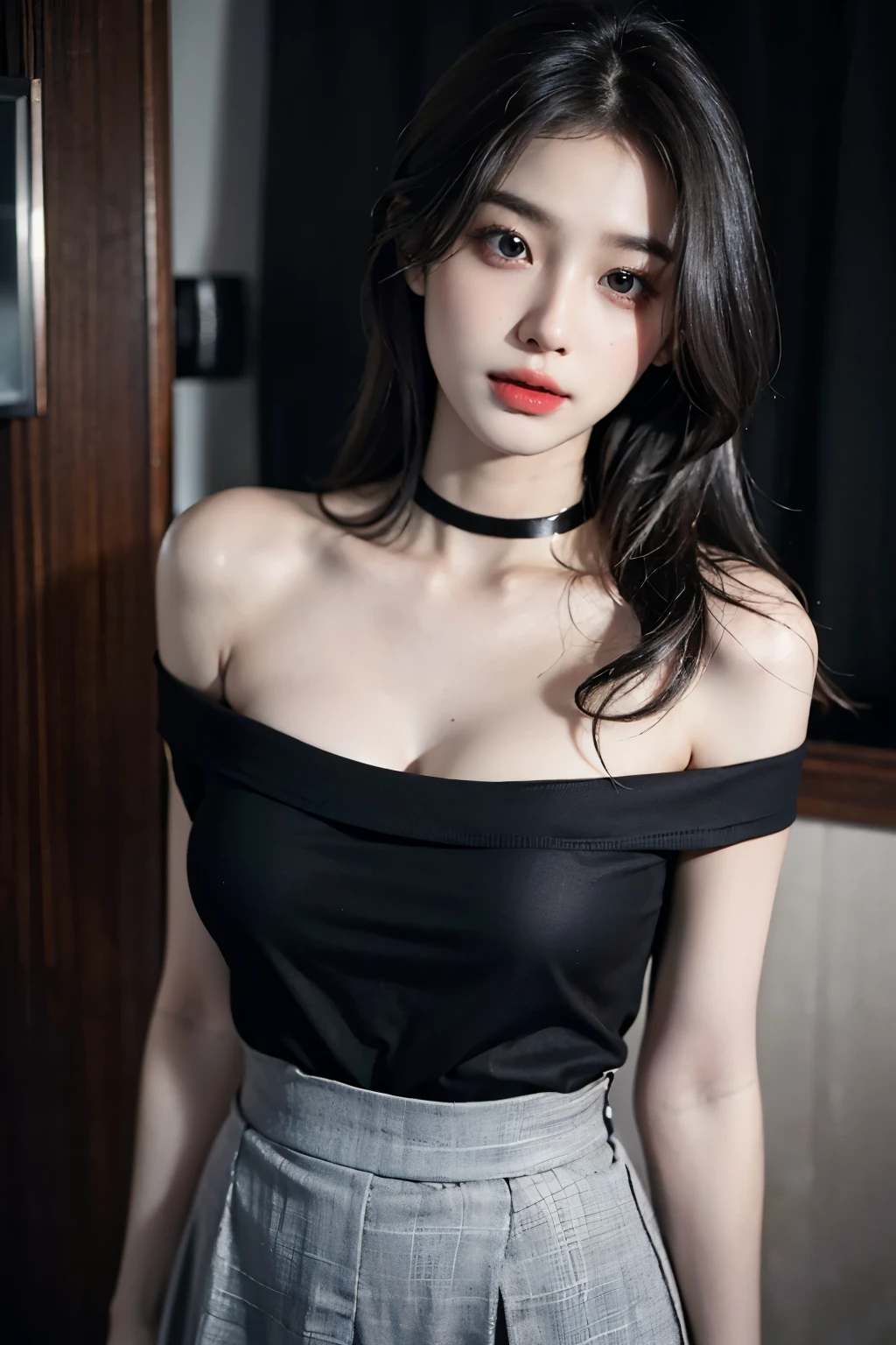 On the table, Best quality at best, 真实感, finely detailled, A high resolution, 8k wallpaper, Perfect dynamic composition, tack sharp focus, Surreal, big breasts beautiful细致的眼睛, Medium hair, Plump, Casual and sexy poses, Together, (swimsuit high waist:1.2,(to emphasize, The shape of the vest can be clearly seen:1.3)), A smile, with her mouth open, resort scenery, 25 age old, (eyes shedding tears:1.4), big breasts beautiful, , choker necklace, big earrings, Shooting from front