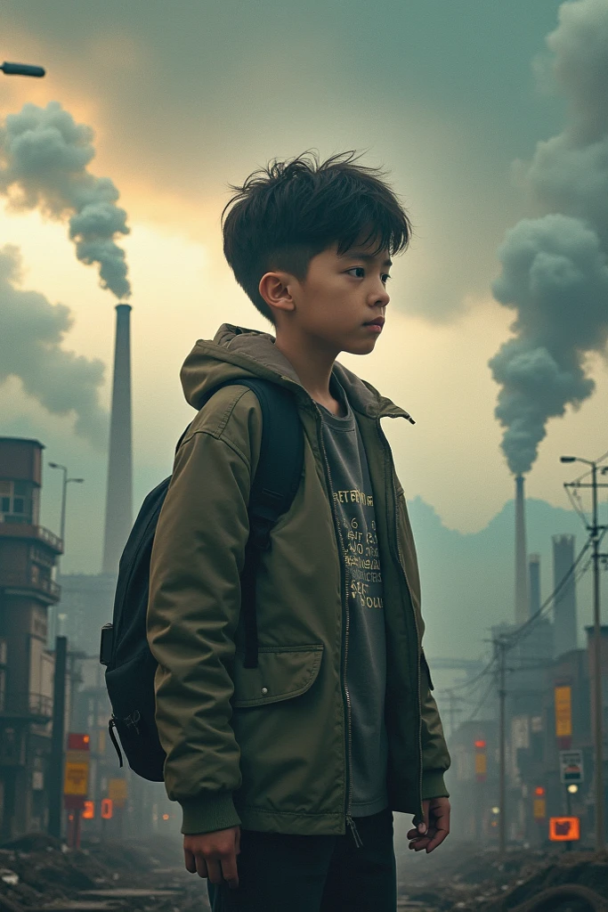 Boy in a jacket with his back turned