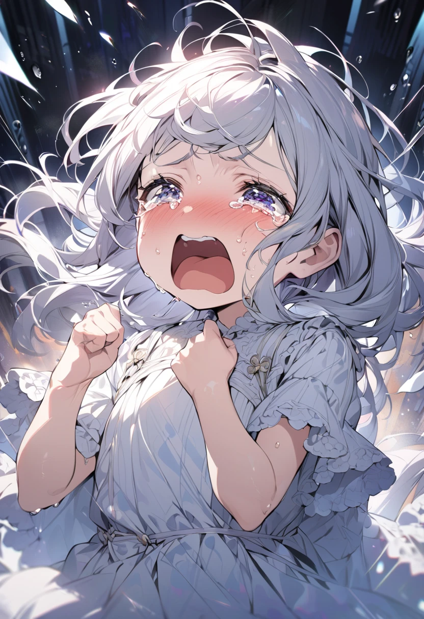 girl standing and crying ((Tears overflow)) ((I have a runny nose)) ((Drooling)) Top image quality
