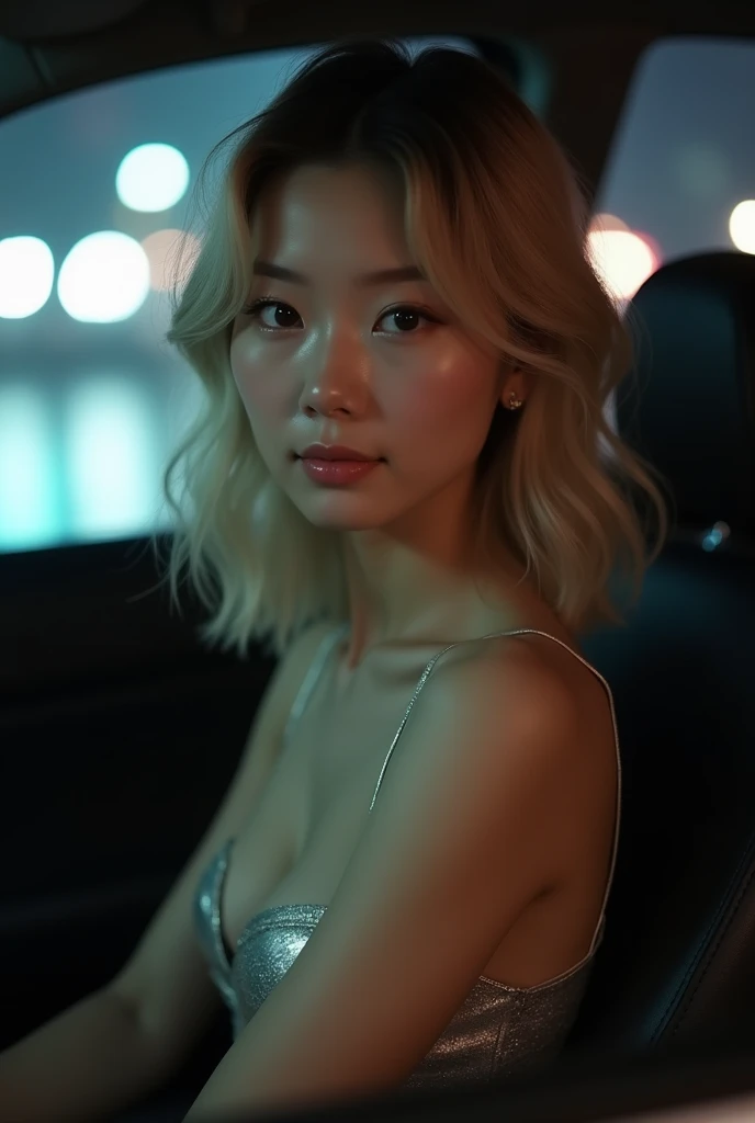 A blond young sexy woman with short hair and hot clothes sits on a seat in a spaceship and the window can show beautiful star, ((masterpiece, best quality, extremely detailed), volumetric lighting, ambient occlusion, colorful, glowing), 
1girl, solo, beautiful dress, 