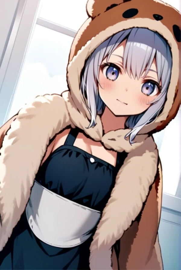 A bear costume, a girl wearing a costume, cute,