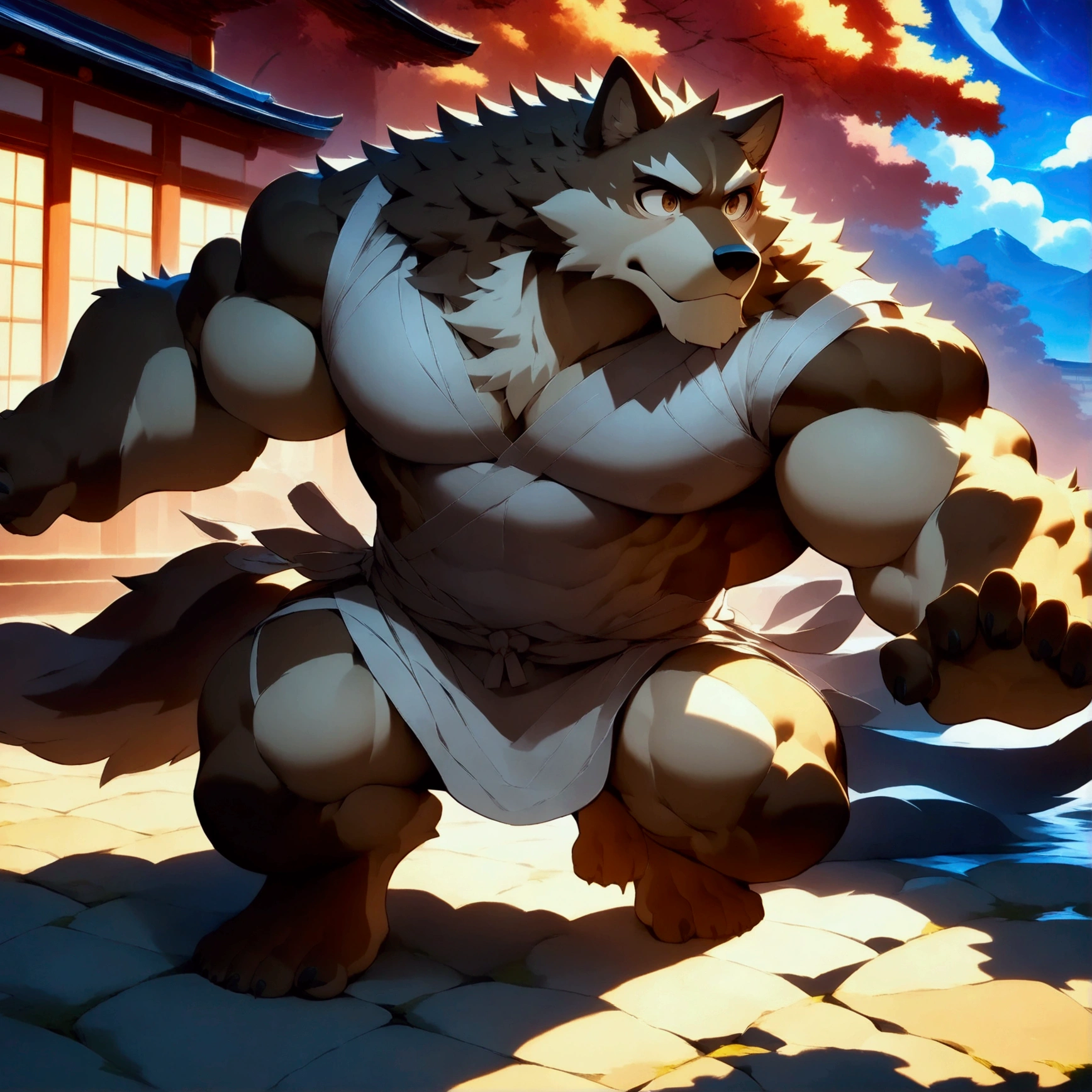 character focus, full body, looking away, dynamic angle, ninja, a muscular middle-aged akita inu man, full body in Michelangelo Buonarroti style, housamo style, digital illustration anime, character focus, full body, looking away, dynamic angle, BREAK ninja costume clothes, ninja suits, standing, crossing one's arms, in to the water fall, dynamic pose, detailed painting landscape, starry sky, kyoto, waterfall, outdoor, full color, HDR, BREAK complete anatomy, perfect proportions, beautiful thigh gap, fluffy body, intricate fur details, beautiful fur texture, BREAK a detailed akita inu 1tail, detailed toe, 5toes, 5toes nails, beautiful foot, detailed hands, 5fingers, 5fingers nails, BREAK aesthetic anime face, insanity detailed face, male face, big face, square jawline, aesthetic anime eyes, detailed brown eyes, detailed brown cornea, detailed dark brown irises, detailed pupils, male eyes, big eyes, male eyebrows, innocent look, beautiful beard, BREAK masterpiece, official art, best quality, very aesthetic, absurdres, super fine illustration, great quality, BREAK noise reduction, very highres, large filesize, high quality, 32K, 8k wallpaper, dynamic lighting, BREAK insanity detailed, ultra detailed, intricate details, extremely detailed, detailed texture, an extremely delicate and beautiful, BREAK e621 illustration, osukemo, kemohomo, anthropomorphic, furry, cartoon, harmonious body, pastoral face, virtuous eyes, epic atmosphere