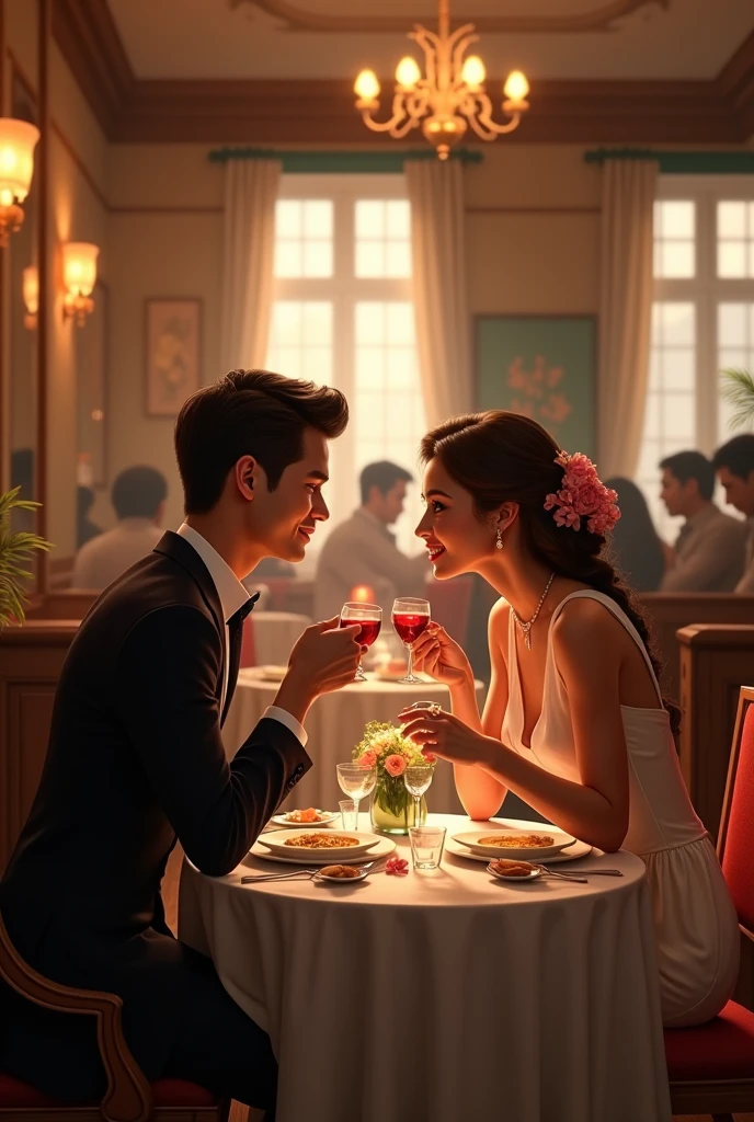 A couple sitting in a restaurant 