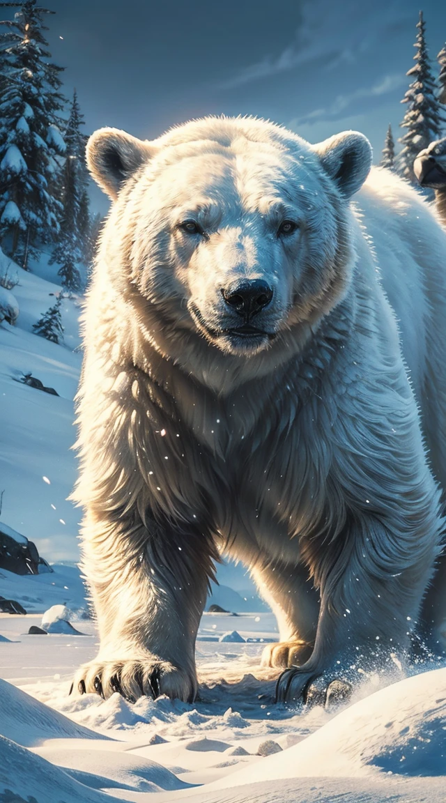 Polar bear personification ,   ,  best quality, masterpiece,   complex details ,   tone mapping,  Concentration,   HYPER DETAIL ,   trending on artstation  , Realistic  