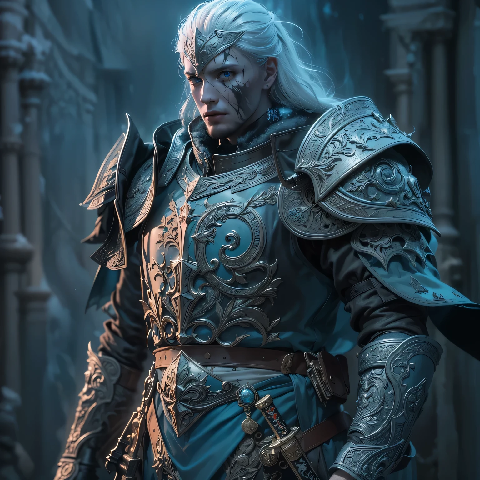 Arafed male in armor with a sword and a sword in his hand - SeaArt AI