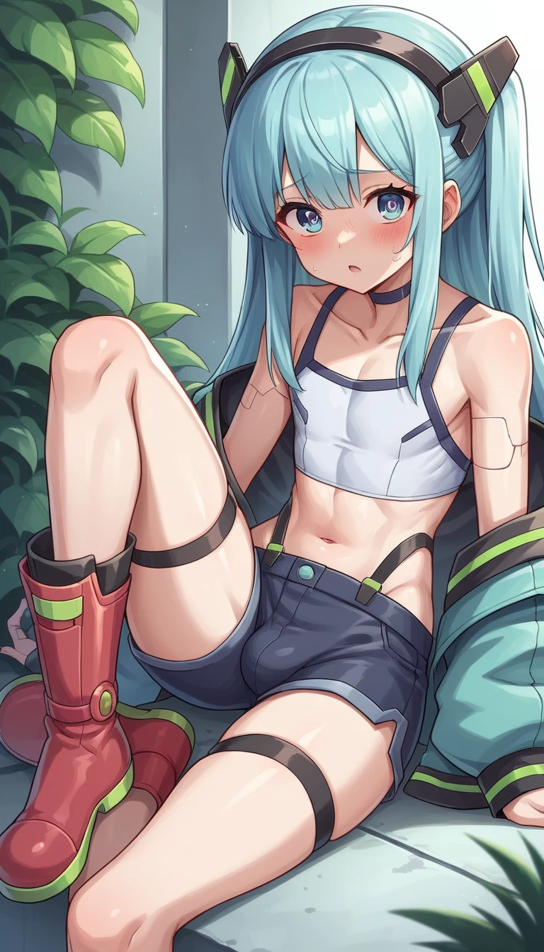 masterpiece,best quality,1girl, <lora:AWIsabella:0.7>,isabellaaw,sitting on bed,in underground bunker,blushing,happy,in underwear,sports bra,boxer shorts,barefoot,small breasts, <lora:LORA-XenoDetailer-v2:0.1>
