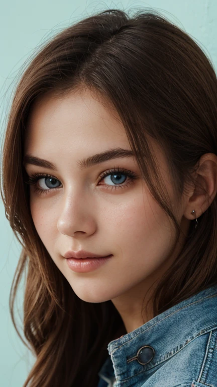 italian girl, 22 years old, ((light redhead hair)), long wavy hair, ((big light blue eyes)), ((naked)), (busty), supermodel face, very realistic, (focus on face and neckline), (sad face), (((intense eyes mascara))), (((focus on breast)))