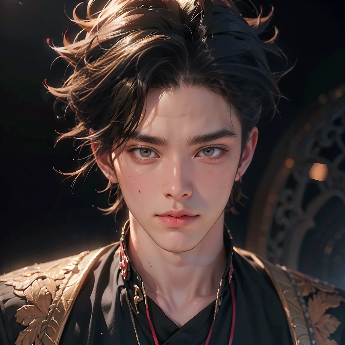 a handsome boy with big boobs wearing a cropped top and a short skirt, short hair, beautiful detailed eyes, beautiful detailed lips, extremely detailed face, longeyelashes, photo-realistic, 8k, highres, best quality, masterpiece, vibrant colors, dramatic lighting, mystical atmosphere, sci-fi