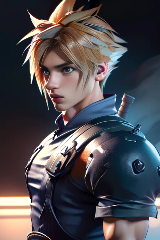 (High-definition CG), (   best quality ), (High-definition CG), (   best quality ), (Cloud Strife), (Overall view)  cool and handsome face    ,SWAT Clothing,  Beauty, 18 years old,    Toned and Muscular  ,  with a cool and handsome face ,   sharp eye