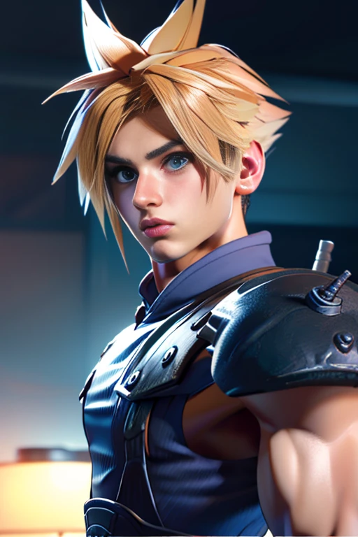 (High-definition CG), (   best quality ), (High-definition CG), (   best quality ), (Cloud Strife), (Overall view)  cool and handsome face    ,SWAT Clothing,  Beauty, 18 years old,    Toned and Muscular  ,  with a cool and handsome face ,   sharp eye