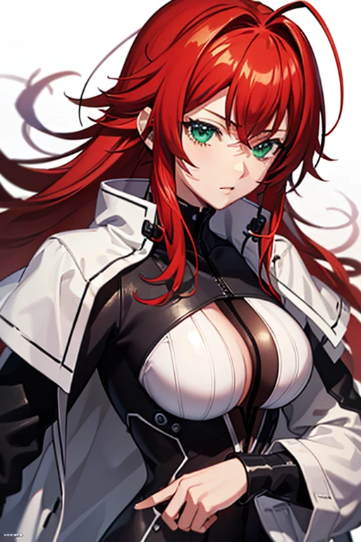 ( extremely detailed CG wallpaper by Unity 8k),( masterpiece ),( better quality ),( full coat),( best illustration ),( best shade),( absurdres),( detailed background ), Rias Gremory, red hair, long hair, antenna hair, green eyes,neckline, Big breasts...