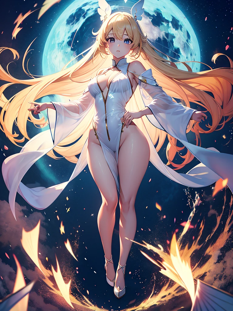 Masterpiece, blonde milf Woman, Colorful light illuminating the world, curvy, Astral body human, (masterpiece), Very delicate,best quality, ultra-detailed, illustration, an extremely delicate and beautiful,abstract, from behind
