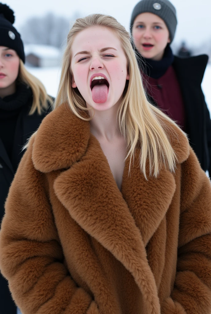  is wearing a fluffy fur coat、Fair-skinned、Russian girls 。Blonde、winter、 Brown fur、 Voluminous Fur 。(((Sexy Breasts、Armpits)))3 people
Amateur photography selfie of a young crazy female with open mouth and [uvula|tongue|uvula], [laughing|yawning|laughing], looking eyes at camera, sweatpants, Bra, standing, sneakers, ultra high quality, very detailed skin (skin pores, blemishes, tiny freckles [and moles ]) [tastebuds on tongue] [:perfect eyes:0.24] 