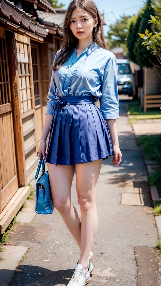 nsfw, (8K、RAW Photos、Highest quality、masterpiece:1.2)、(Realistic、Realistic)、smile、1 Girl、((Polo shirt、skirt、Thin legs、whole body、See-through、Stand with your hands behind your back))、ショートプリーツskirt、Shooting from below、Beautiful and delicate eyes、 View your audience、Shooting from an up-angle、skirtの下の下着をこっそり撮影、White panties:1.8