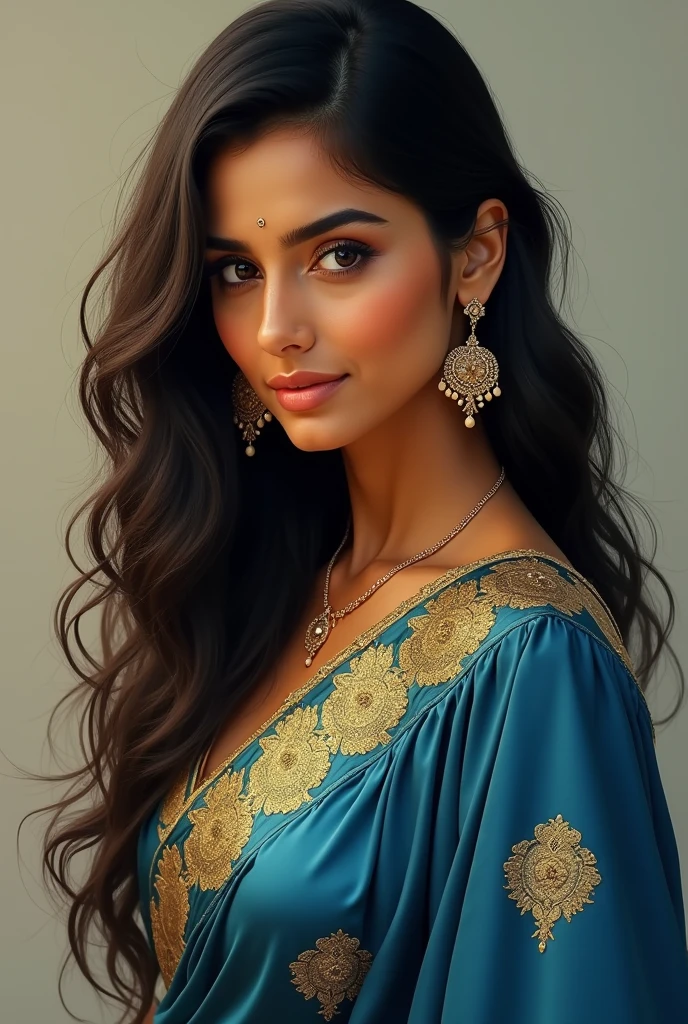 beautiful woman in dark blue saree