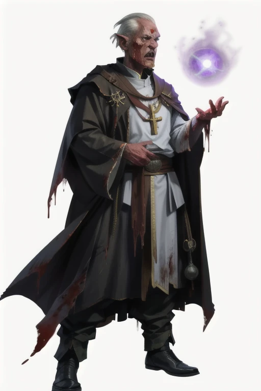  RPG character ,  I want a character with a white background, png, terror , Profane priest , of blood,  with blood on his clothes