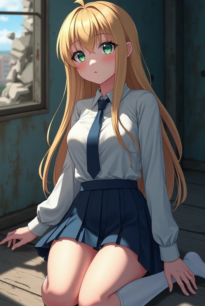 masterpiece, Sharp focus, Delicate and beautiful hair, eyes and face, Realistic, Ultra-detailed, One Woman、Kogal,Good style, Slightly large chest, Thin legs,Small waist,Thin thighs, ((wariza)),Smart Body,Straight long hair、Long legs、Emphasis on the feet、Sexy look、indoor、Dynamic Hair、Straight long hair、Silver hair detail、Attractive appearance,Pink Eyes、blush,OL, end, Black suit jacket, Collared jacket, White dress shirt, Collared shirt, Neckline, button, strap, ID card on the neck, Black pencil skirt, Black Pantyhose,Stiletto heels,Business Bags,evening,sunset,whole body,avert your eyes,Embarrassing,blush, Outdoor rest, city,Destroy a building area (masterpiece:1.2), highest quality, High resolution, unity 8k wallpaper, (shape:0.8), (Fine and beautiful eyes:1.6), Very detailed顔, Perfect lighting, Very detailedCG, (Perfect hands, Perfect Anatomy),,Pull up your skirt、White skin、Red nail polish、Long nails、Earring Star Piece, Ultra-thin illustration, highest quality, Light Particles, Very detailed, 8k wallpaper, (Bright colors:1.2), alone, (With a girl), small breasts no long hair), Straight hair, Shiny Hair, Shiny skin, Delicate line tail face, Nipples,, orgasm face, Very beautiful blue eyes, Shining Eyes, close your eyes, arched back, orgasm face, To do, Blushing, arched back, Down , (vagina), Heterosexual, (Sleep on your back), (Girl with legs spread:1.4), (Terrifying :1.7), (ejaculation:1.2), Browsing Caution, Shabby room