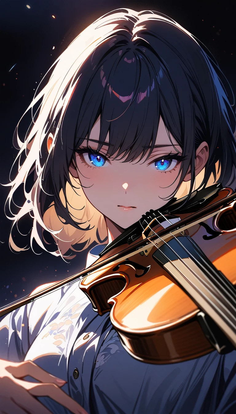 (masterpiece, Highest quality:1.2), 1 Girl, alone, cinematic lighting, beautiful girl, girl playing the violin (detailed face, detailed eyes, beautiful eyes)