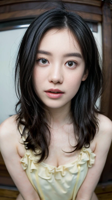 ((((detailed explanation)))),(((masterpiece、Highest quality、Very detailed:1.42、Focus on the eyes)))、Female in her late teens、Portraiture、Blurred cityscape at dusk、Silhouette of buildings and street lights Long dark brown hair、natural wavy curls、The wind is blowing softly、Hair falls down the side of the face、Skin is smooth、Healthy olive color、The tan lines are faintly visible、Natural redness on the cheeks、I have a few small laugh lines on my forehead.、Eyes with dark brown irises、The pupil is shining, Reflect light、Long curled eyelashes、Accentuate the eyes、Eyebrows are thin and trimmed、Natural Arch、Small Nose、straight、straight nose、lips are plump、soft pink lip gloss、Ultra-thin camisole、Barefoot and bare legs、A simple silver bracelet on her right wrist、A small diamond earring sparkles in her left ear...、The expression is calm、Be confident、smile、(((Emphasize the contrast between light and shadow)))、Realistic textures and facial details