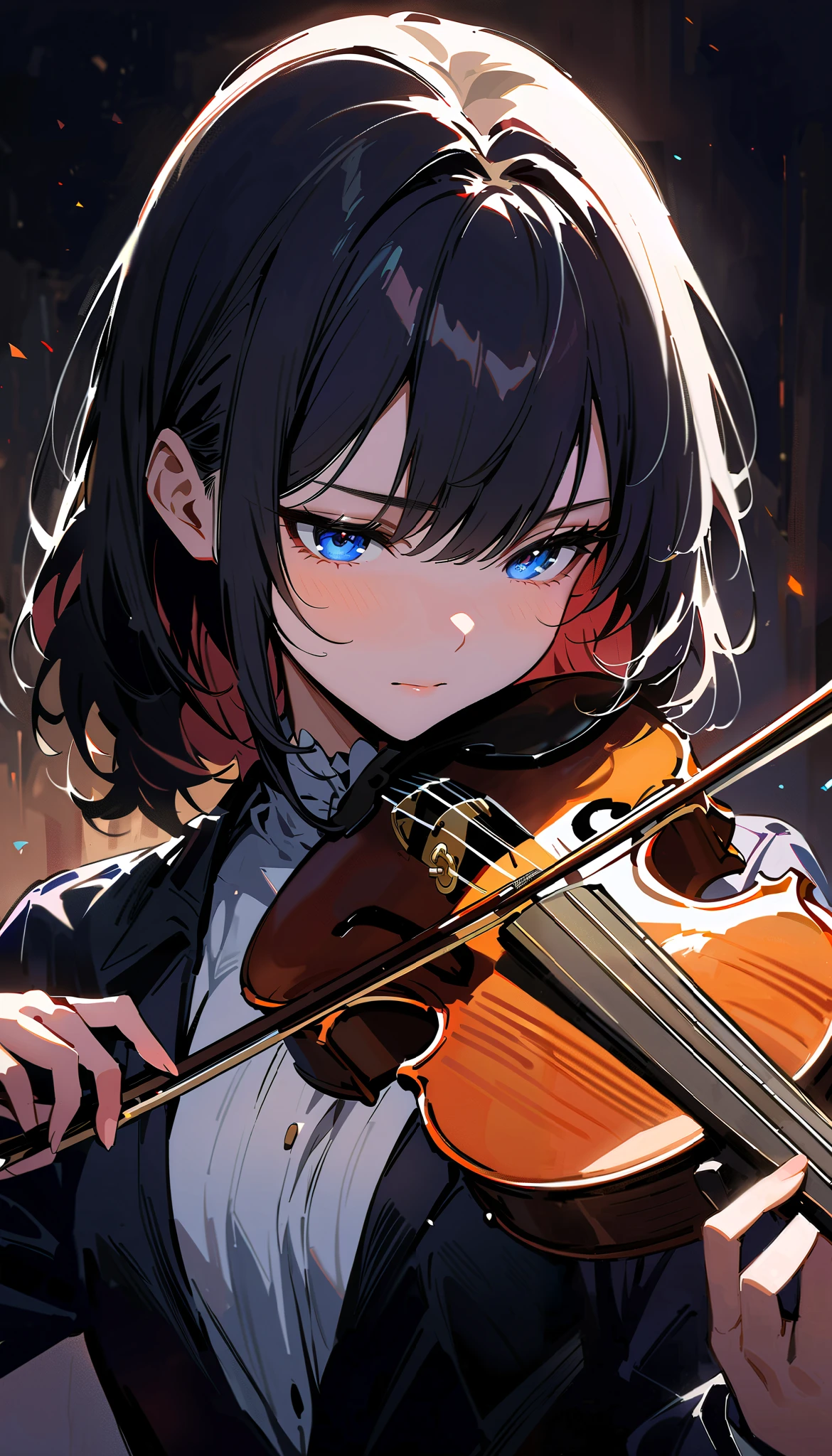 (masterpiece, Highest quality:1.2), 1 Girl, alone, cinematic lighting, beautiful girl, girl playing the violin (detailed face, detailed eyes, beautiful eyes)