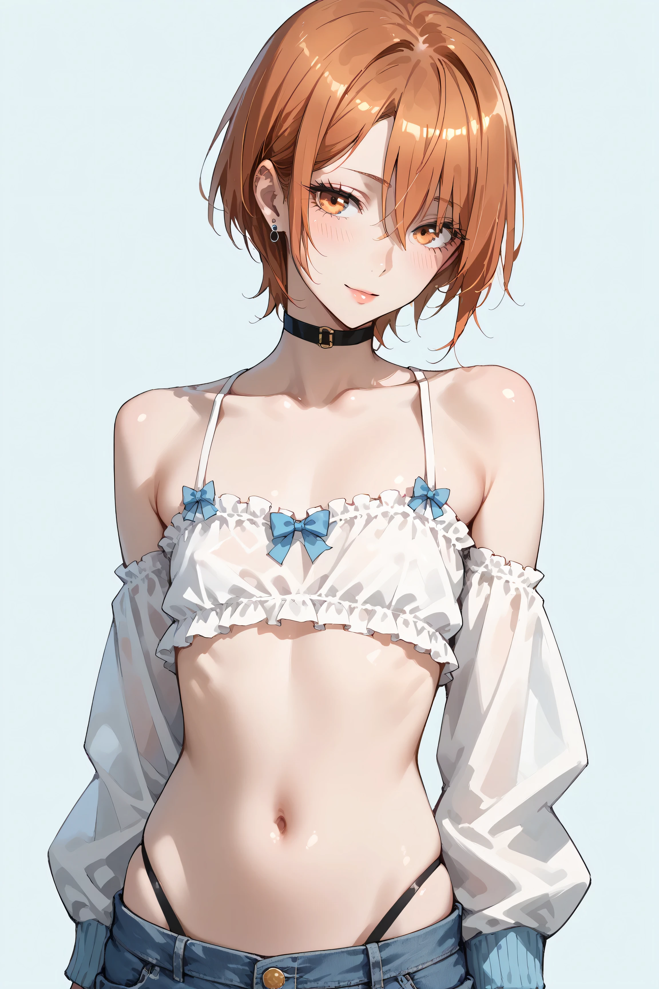 1 Girl, Small Breasts, Green Eyes, Heart Eyes, Deep Red Hair, Short Hair Style, Pale White Skin, Smooth Skin, Face Freckles, Slutty, Sexy, Sassy, Smirking, Tease, Teasing, Teasing, Sexy Pose, Young Girl, Very Small Girl, , Nightgown