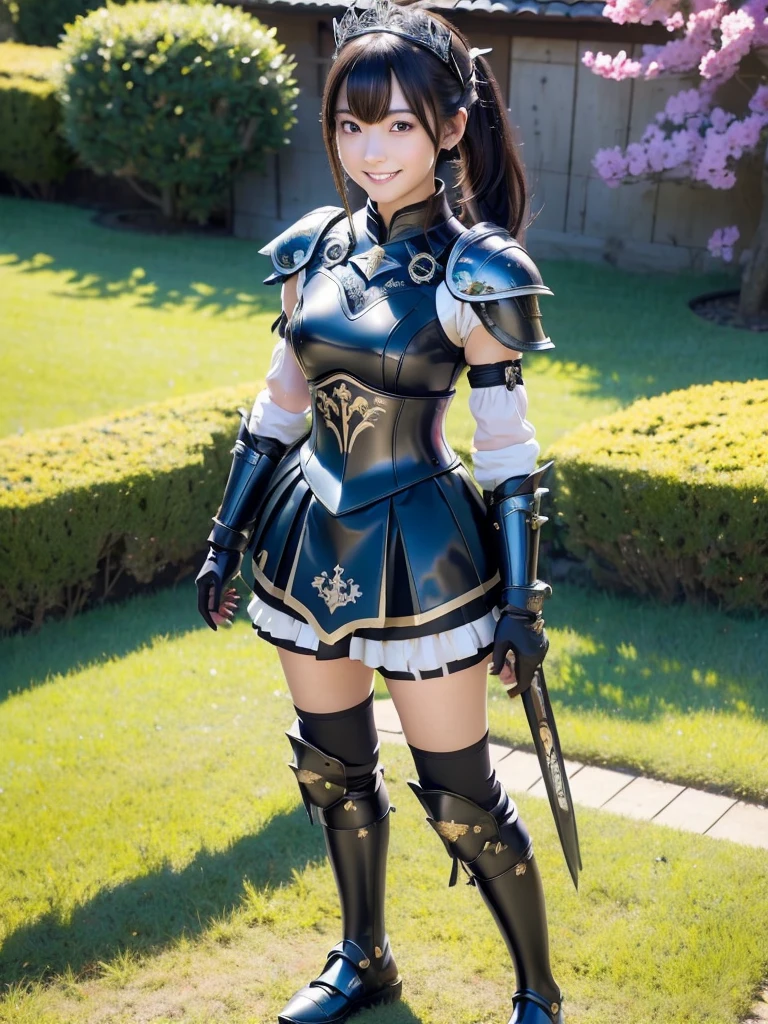black hair, short hair, blue eyes, ribbon, breasts, bow, hair ribbon, hairband, hair bow, bangs, large breasts, sarashina ruka, smile,
BREAK (cleavage, thighhighs, armor,, black thighhighs,purple_cape,, boots, shoulder armor, armored boots, choker, tiara,skirt:1.2),
BREAK ((((from below)))), closed mouth, vivid description,orgasm, I was scared, Ahegao, smile+Happy, tooth, anger, From the side, Are standing, arm behind back,
BREAK ((top quality, 8k, masterpiece: 1.3, ultra hd, high quality, best quality, high definition, realism)), sharp focus: 1.5, Beautiful woman with Slim body, (perfect hands, perfect anatomy),