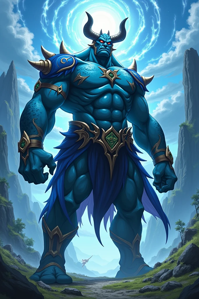 Azure Dragon Orc,Standing,Wearing a vest,muscle