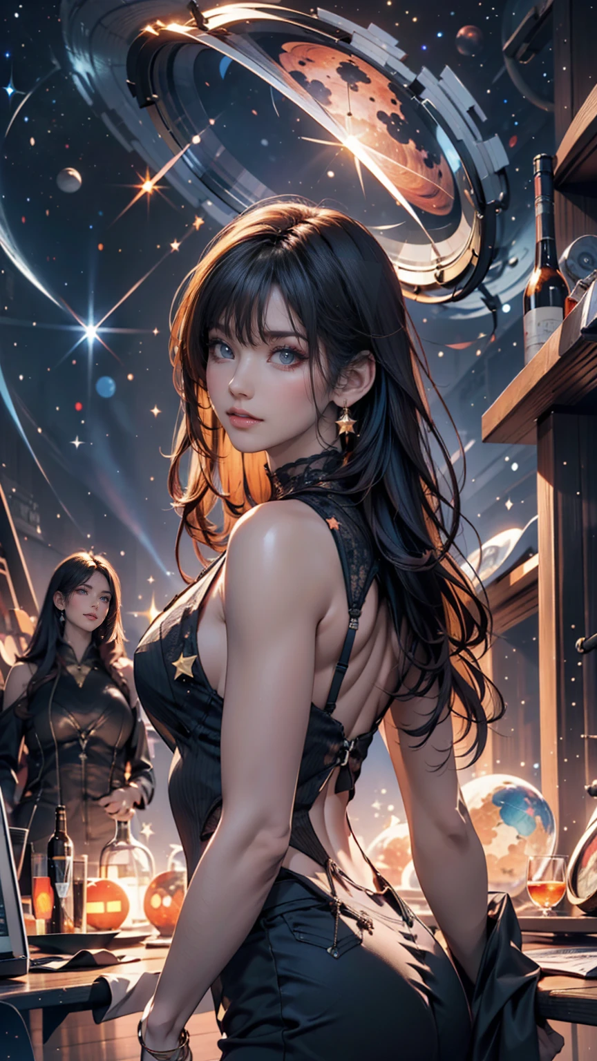 (best quality,4k,8k,highres,masterpiece:1.2),ultra-detailed,realistic,photorealistic:1.37, portrait, beautiful detailed eyes, beautiful detailed lips, celebrity makeup, extremely detailed face, long eyelashes, intimate view, classic oil painting, soft lighting, vibrant colors, warm tones, sensual atmosphere, 1 beautiful 18 year old Spanish girl, natural brown hair, flawless skin texture, gentle breeze, frontal shot, young Spanish girl, from Space, Slender, small breasts, ((((wearing very short wet low cut dress)))), (((moaning))), (((excited))), on a spaceship, view of planets, Space, cocktail, (ariana grande), ((Maria Becerra)), 2girls, (kissing), blonde instagram model, (()), (((outerspace))), ((wet skin)), (topless), ((panties))