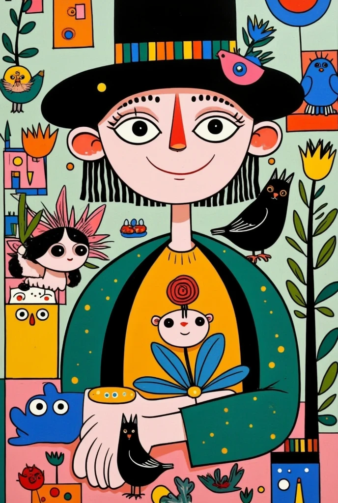 creative cartoon illustration for children。Interesting。abstract art style。Picasso Art Style。