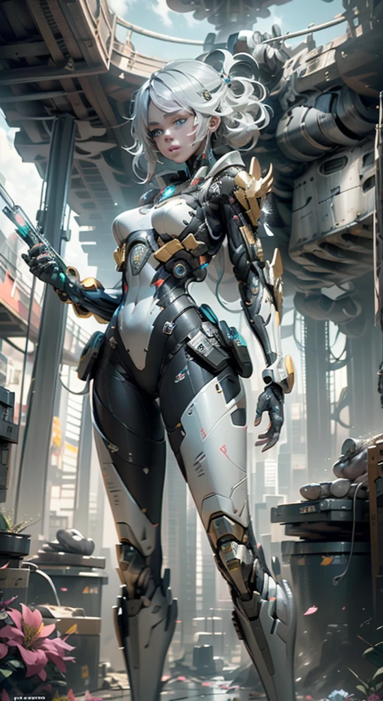 beautiful girl in futuristic hijab and jacket standing next to brutal giant mecha cyborg, artwork in the style of guweiz, cyberpunk beautiful girl mech, trending on cgstation,guweiz, by Russell Dongjun Lu, digital cyberpunk art, rosstran 8 k, guweiz on artstation pixiv, girl in mecha cyber armor, far view, hyperrealistic 
