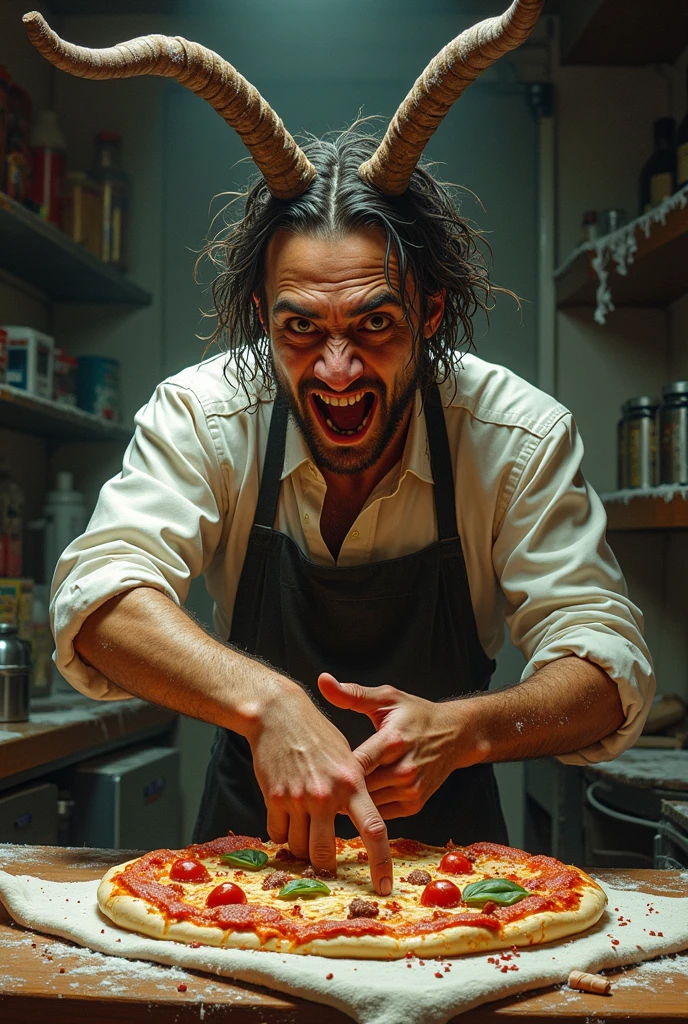 Man eating livers in a horror scene