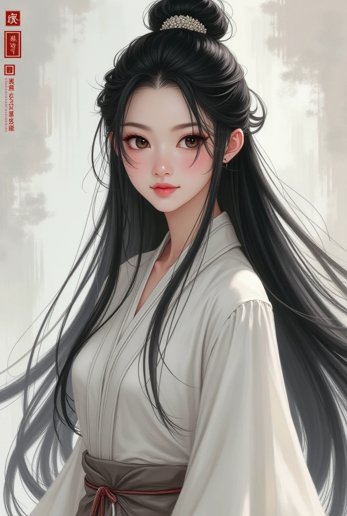 masterpiece, 1 girl, solo, hanfu, long hair, profile close-up,  white background