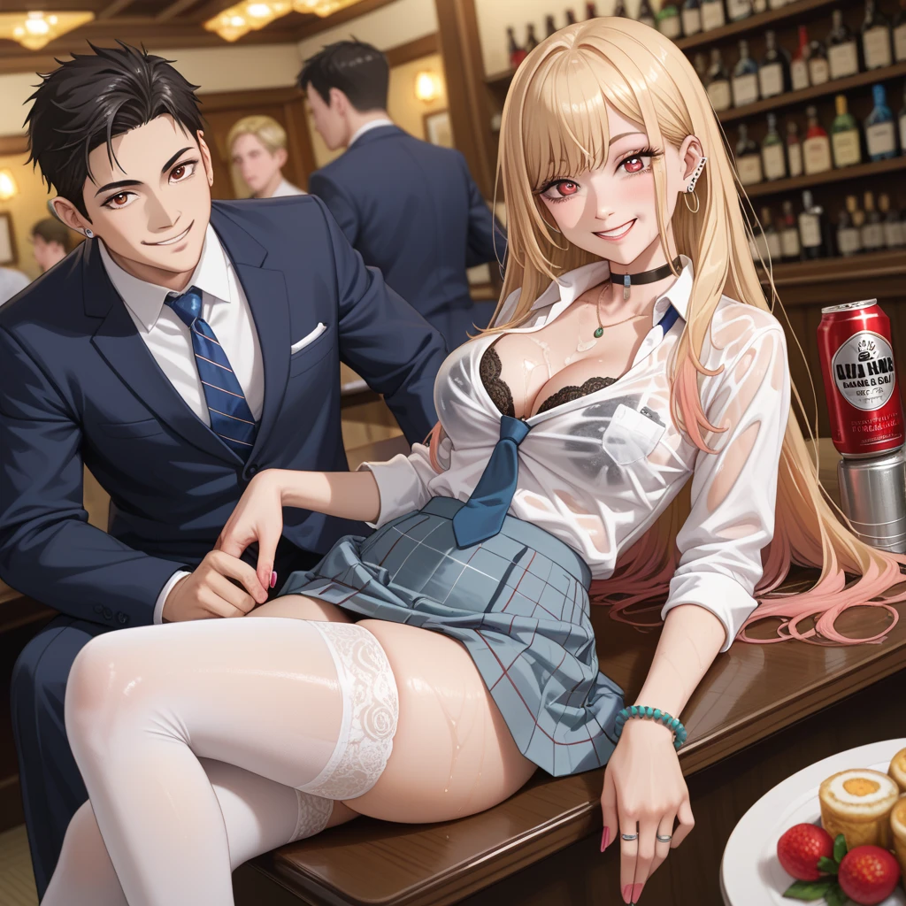 Highest quality、4K quality、Man to attack、Bartender Woman、A man hugs a woman's breastan puts his hand on woman'between legs、thin、Small face、20-year-old、