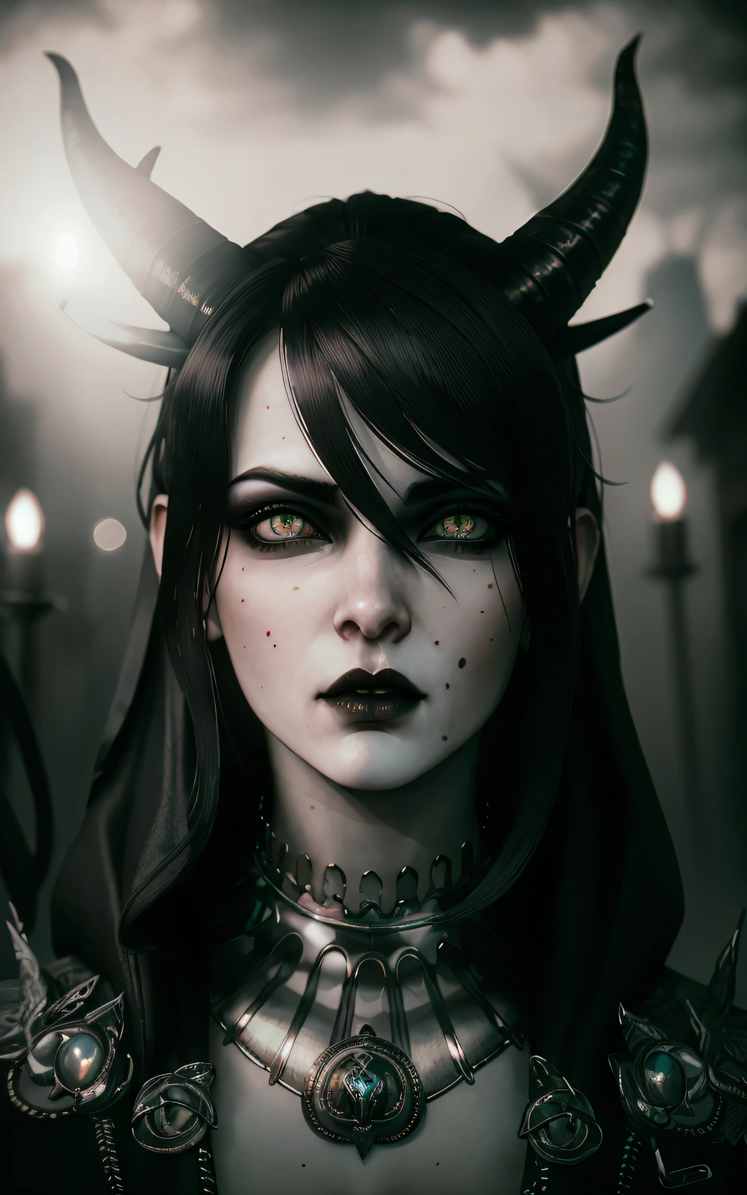 close up portrait of a succubus, beautiful detailed eyes, beautiful detailed lips, extremely detailed face, piercing eyes, alluring succubus, demonic features, horns, dark fantasy, gothic, chiaroscuro lighting, dramatic contrast, moody atmosphere, glowing skin, mesmerizing gaze, intricate details, cinematic composition, hyperrealistic, 8k, highly detailed, masterpiece