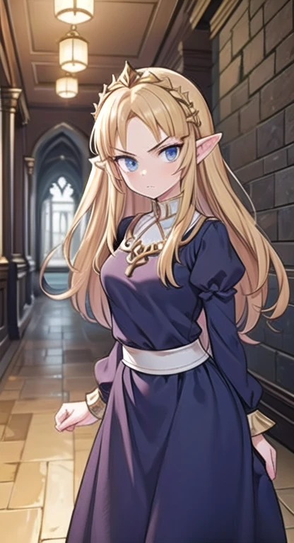 Snobby,  20 year old princess Zelda, looks at viewer disgusted and glaring, castle hallway,