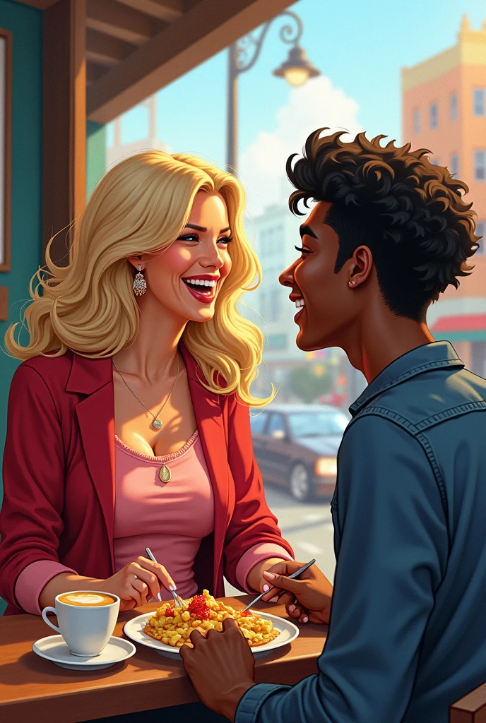 Create a couple celebrating at the team's football stadium wearing the color shirt (black andwhite)
how they should be: man with curly hair and brown color and brown eyes also his skin will be white as the woman should be a woman with glasses blonde hair white skin color with green eyes.