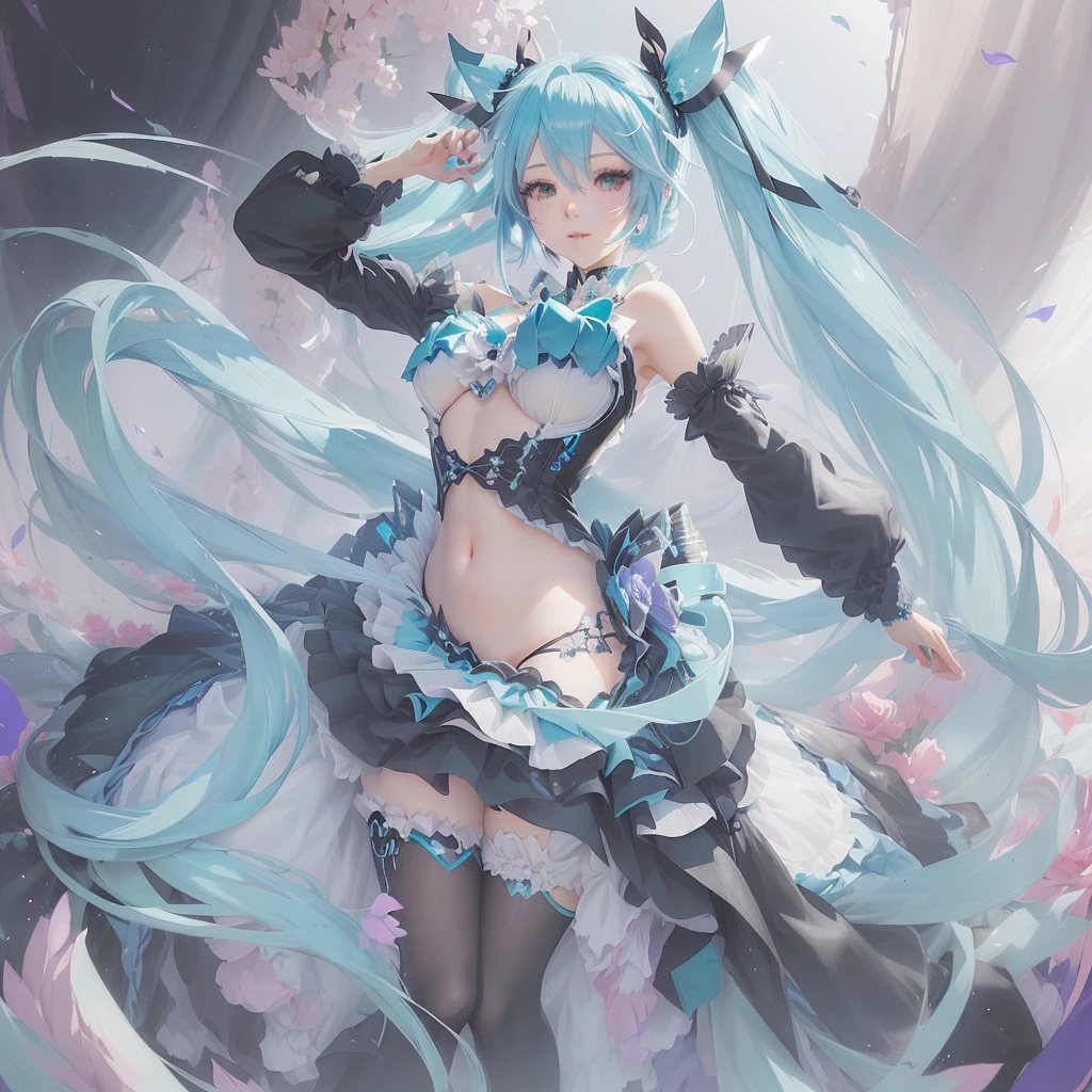 (masterpiece、最high quality、最high quality、Official Art、Beautiful and beautiful:1.2)、(One Girl:1.3)hatsune miku、Twin tails,Beautiful breasts,high quality、Colorful color palette、High resolution、pretty girl、An unprecedented amount of drawing、Anime Style、Geometric background、positive、Sticker Style、Long Hair、Light blue hair、Red eyes