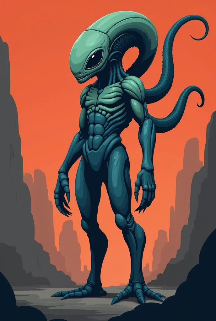 
(Best quality), (((anime art style))) A muscular, purple humanoid creature stands with a slightly hunched posture, exuding an eerie, otherworldly presence. (((Its head is disproportionately large, with a pronounced nose and oversized, glossy black eyes that dominate its facial features, giving it an unsettling gaze. The creature's head is much larger than its body, creating an exaggerated and eerie effect.))) The skin is rough and uneven, resembling the texture of weathered stone or aged leather, adding to its alien-like appearance. The body is robust but comparatively small, with a thick neck leading into broad shoulders, while its arms are long and sinewy, hanging low with clenched fists that suggest immense strength. (((The legs are short and stocky, contributing to its squat, powerful build.))) The background behind the creature hints at a dark, textured cave or an abstract environment, with dim lighting that casts shadows across its form, further enhancing its menacing and mysterious aura.