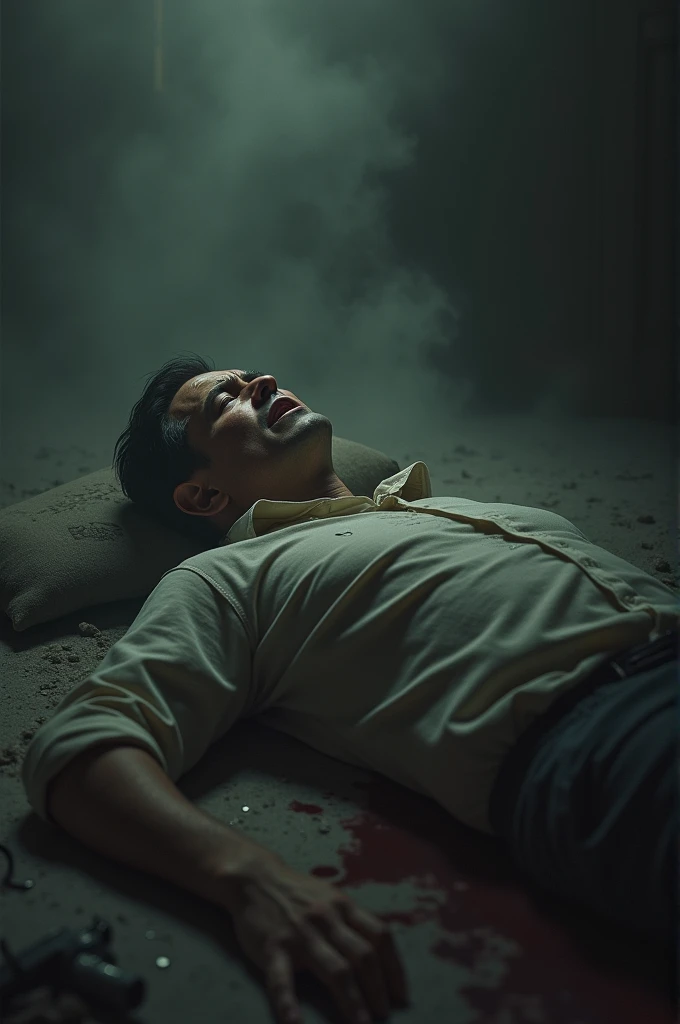 an old man laying on the floor, his head is cracked, blood, oil painting, reddish tones, chiaroscuro lighting, dramatic moody atmosphere, cinematic composition, masterpiece, ultra-detailed, photorealistic, 8k, best quality