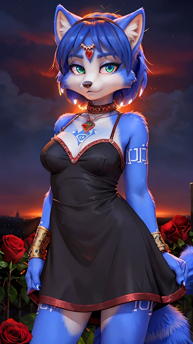 A beautiful and detailed (sweet portrait) wa ((Krystal)), Star Fox Krystal, sslim, lovable, green eyes, medium breasts, (((Long blue hair 1.3))), Decollete, anthro, furry, Uploaded E621, detailed fluffy fur, (wa Fluff-Kevlar, Bayard Wu, Personalami, Pino Daeni), detailed face, (fluffy), 1 girl, alone, sweet girl, Vampir-Dame, Sucubo Girl, High Resolution, wichgirl, driven body, Magic girl, Cemetery landscape, Skeleton hands come out of the ground and grab, Vampire