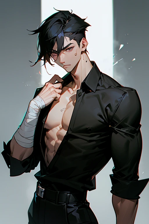 Master masterpiece、Best Quority、8K、16 years old male、black very short hair、(cummer vest:1.3)、Tattoos on the shoulder and back