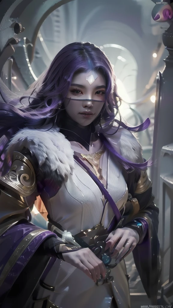 1girl,(masterpiece:1.4, best quality),medium breasts,(intricate details),unity 8k wallpaper,ultra detailed,beautiful and aesthetic,detailed,solo, purple hair, luo_yi_ml, mouth veil 