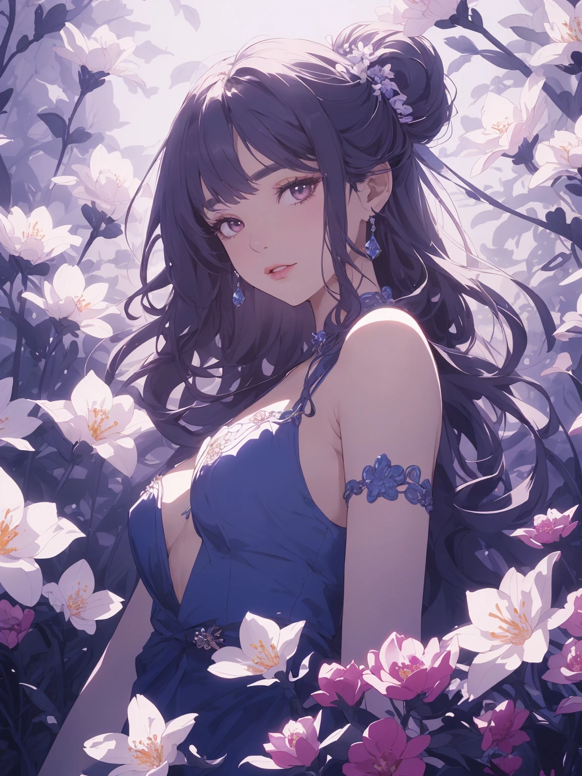 masterpiece, top quality, super detailed, high resolution, (ink painting style), excellent anatomy, beautiful 1 woman, white, (Clethra barbinervis), ((overflowing feelings)), ((relaxation)), Japanese Clethra, holding a bouquet of colorful flowers, happiness, laughter, handwritten, very aesthetic, absurdity, best light, best shadow, mysterious, perfect face, highly detailed,