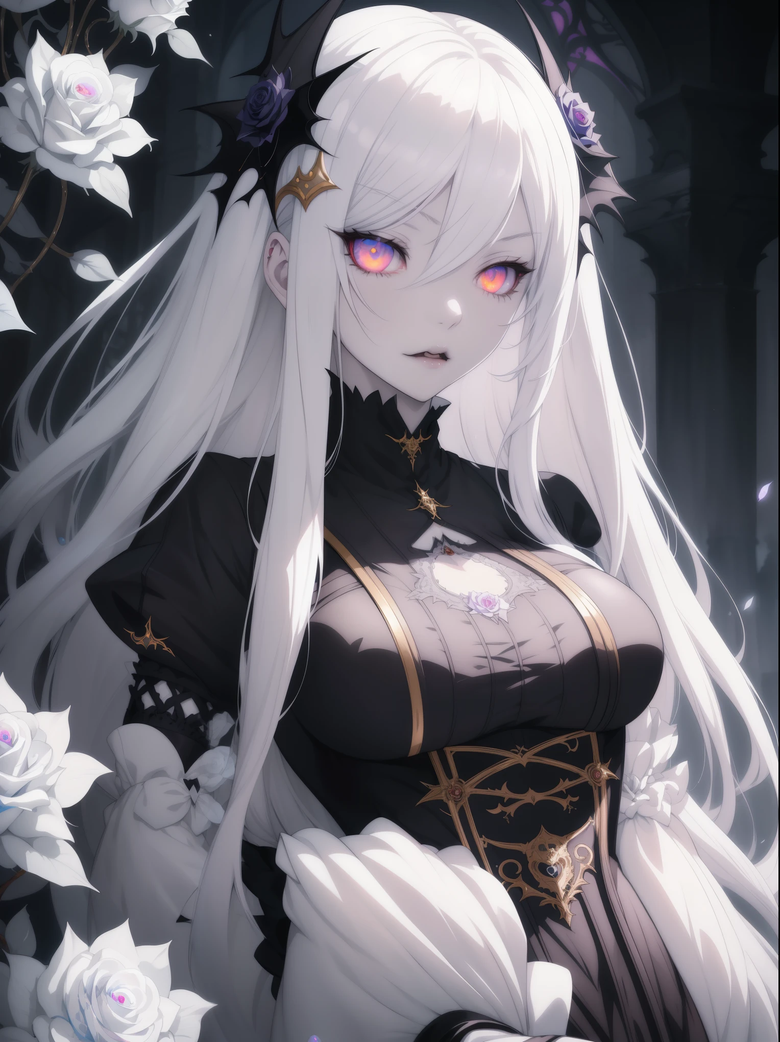 undead queen, beautiful, noble clothes, white hair, pale skin, worms crawling trough the skin, empty eyes, looking at camera,  alluring body, cowboy shot