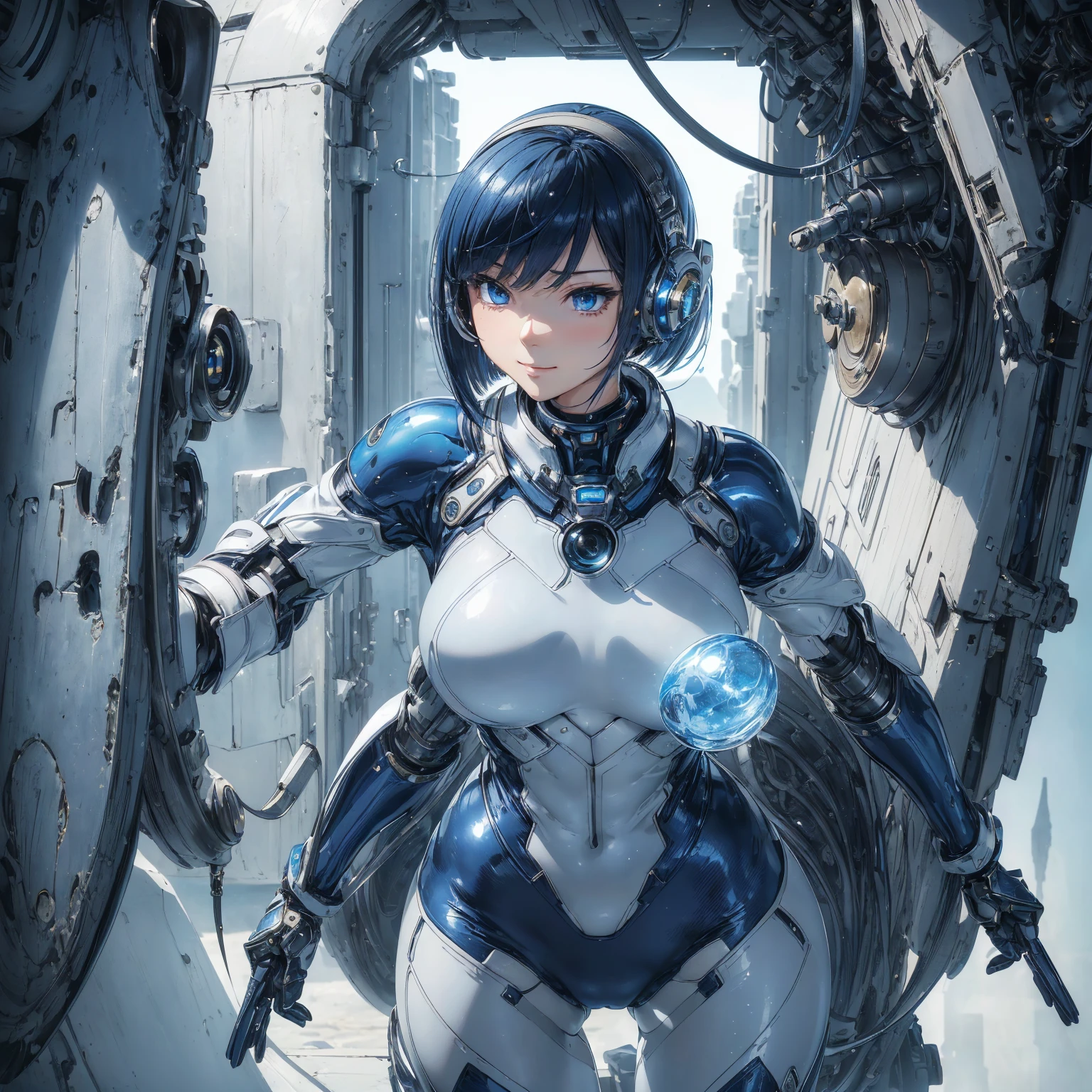 A giant robot (samurai theming, head has helmet styling and a large bubble dome cockpit), lunar surface, stars in back ground, action pose, shooting a rocket fist at viewer connected to mech via chain