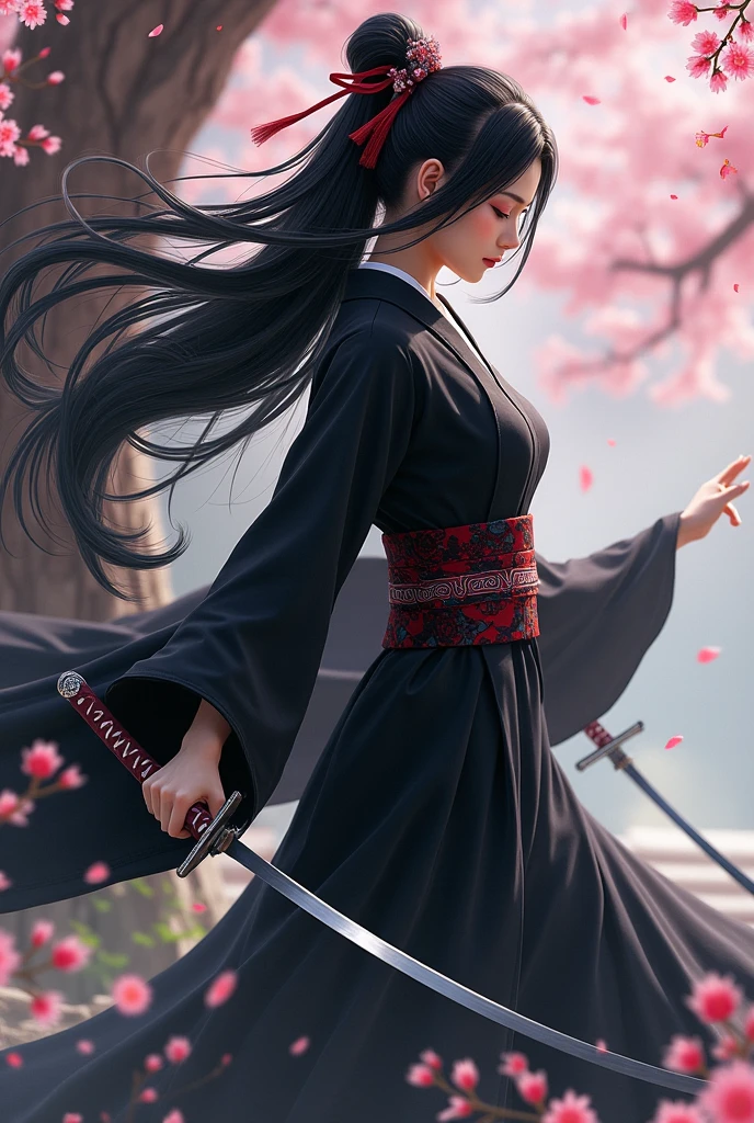 Korean sexy very beautiful woman, cutting throat of a boy ninja blindfold bloody throat, midday