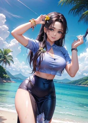 nipples, spread pussy, (((spread pussy))), spread legs, extremely detailed CG unified 8k wallpaper, very fine 8KCG wallpaper, (masterpiece, Best Quality), High resolution, Ultra-detailed, ultra-sharp, Cinematic lighting, 1 girl, full nude,Naked, sitting on beach, (((White sheer blouse, Microblouse, Sleeveless))), (((navel ))), (((White sheer micro mini skirt))), (Beautiful face, Cute face, Detailed face), ((( black Hair, semi-long hair, hair, Hair pulled back, wavy hair, ponytail))), (((Detailed beautiful green eyes))), BREAK, (((Sunny))),