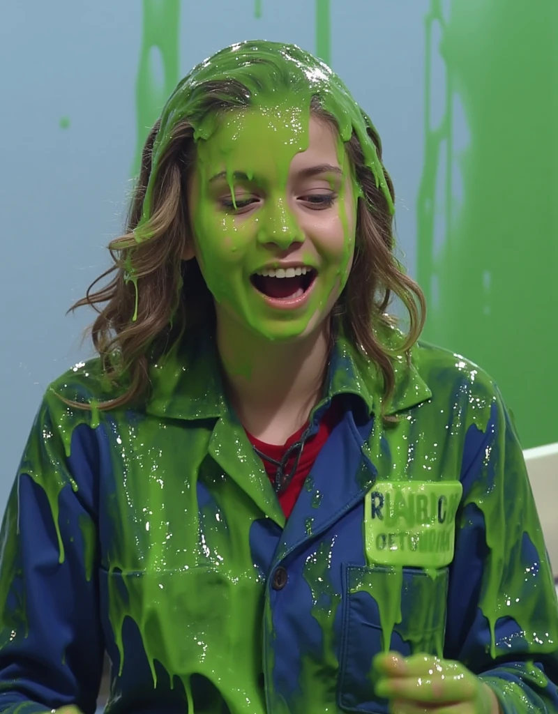 Scarlett Johansson as woman with green paint on her face and tie, woman with a tie and a suit covered in paint, covered in slime!!, green slime dripping, green slime, dripping in neon paint, green slime everywhere, oozing slime, skin painted with green, character is covered in liquid, gooey skin, splattered goo, fully covered in colorful paint, colourful slime, cream dripping on face, slime, green slime everywhere, hyperrealistic schoolgirl, hyperrealistic schoolgirl, green slime, character is covered in liquid, oozing slime, real life female portrait photography, candid photo, ultra detailed, photo realism, dreamlike lighting, magical photography, dramatic lighting, photo realism, ultra-detailed, personal portrait composition, Canon EOS 5D ,Formal, businesslike, official, smart, tidy, immaculate, crisp, buttoned up, perfectly knotted tie, gunge splattered tie, officewear, strict, uniform, perfect. there is a woman sitting at a table with a green paint on her face, green slime everywhere, green slime dripping, covered in slime!!, a hyperrealistic schoolgirl, hyperrealistic schoolgirl, green slime, character is covered in liquid, oozing slime, inspired by Yanagawa Nobusada, realistic schoolgirl, emma watson as an avocado chair