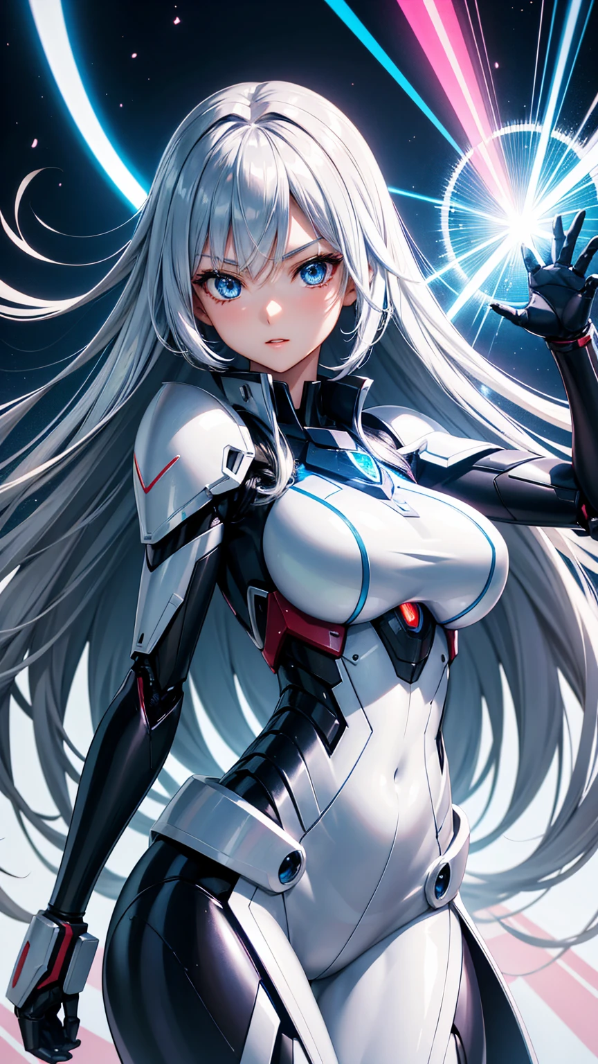 white solid background,stand at attention,ID photo,Patent leather bodysuit,Long hair,stand at attention站好,ID photo,Game CG,Stand still,front